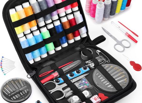 Coquimbo Sewing Kit Gifts for Mom Grandma Friend Adults Beginner Kids Traveler, Portable Sewing Supplies Accessories Contains Thread, Needle, Scissors, Measure Tape, Dorm Room Essentials (Black, M)