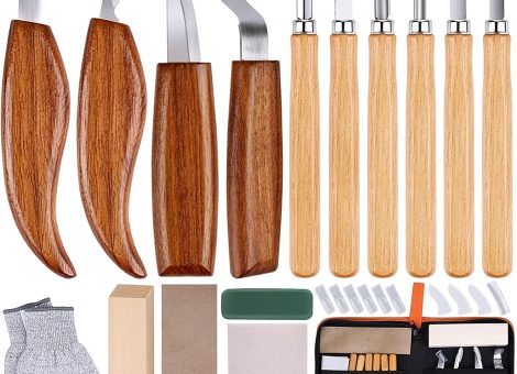 26-in-1 Wood Carving Kit with Detail Wood Carving Knife, Whittling Knife, Wood Chisel Knife, Gloves, Carving Knife Sharpener for Spoon, Bowl, Kuksa Cup (26PCS)