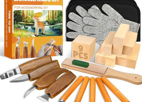 Wood Carving Kit, 23pcs Wood Carving Tool with 4PCS Wood Carving Knives & 5PCS Detail Knives 9 Basswood Blocks & Gloves & Roll Bag & Strop Block & Polishing Compound Whittling Kit Hobbies for Adults
